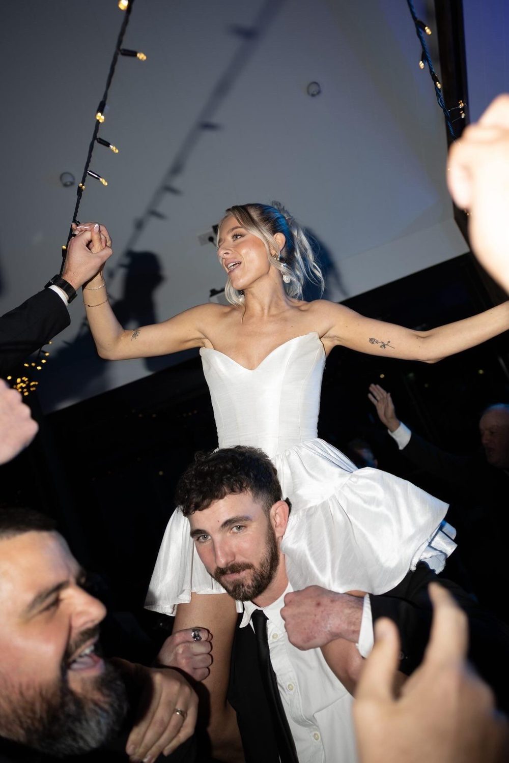Celebrating, joyful moment, glowing tan